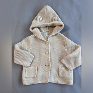 Baby Gap Baby Sweater 3-6 Months Hooded Cardigan Brannan Bear Beige‎ Ears Cotton
